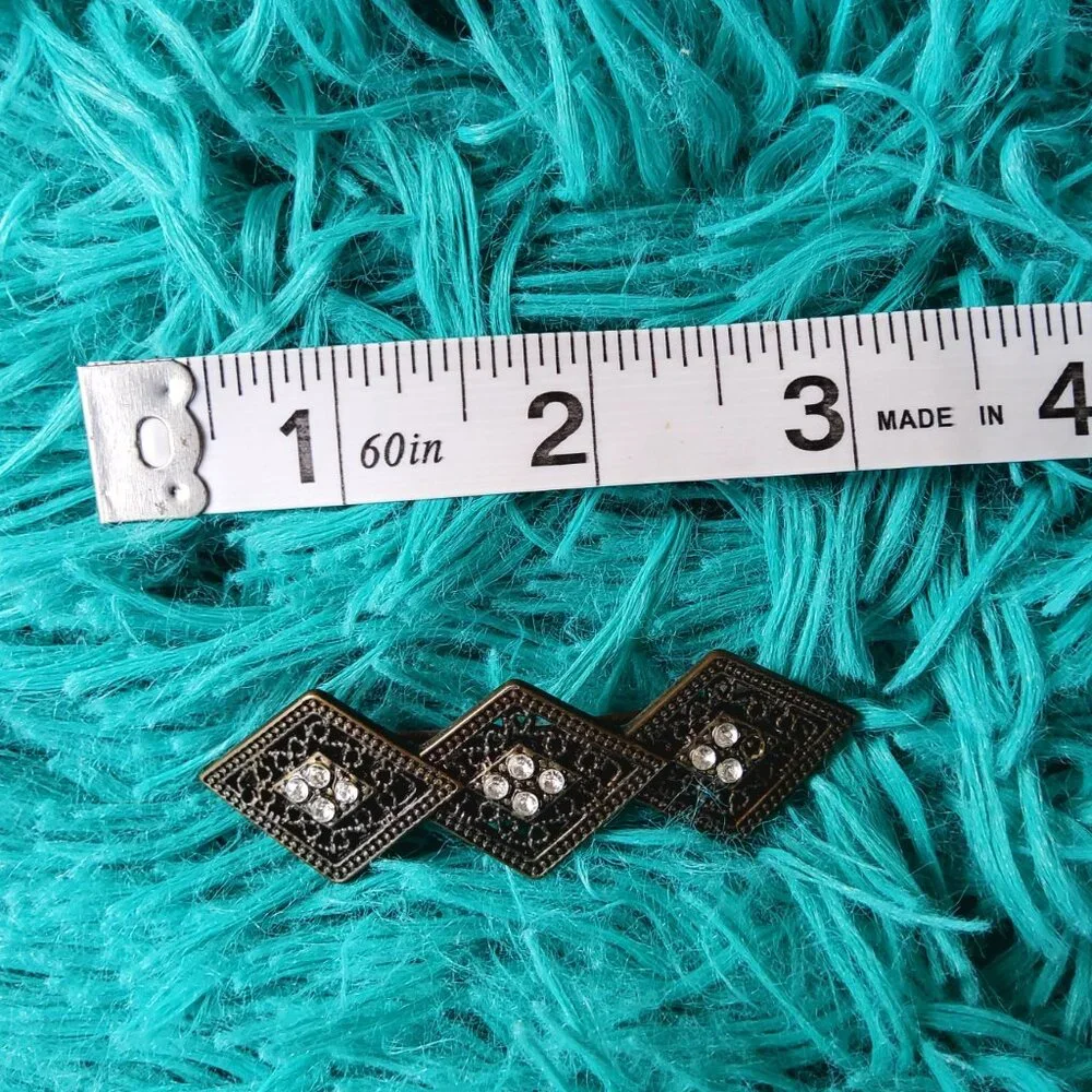 Vintage Style Antiqued Black Filigree Hair Clip Barrette, Triple Geometric Diamo
